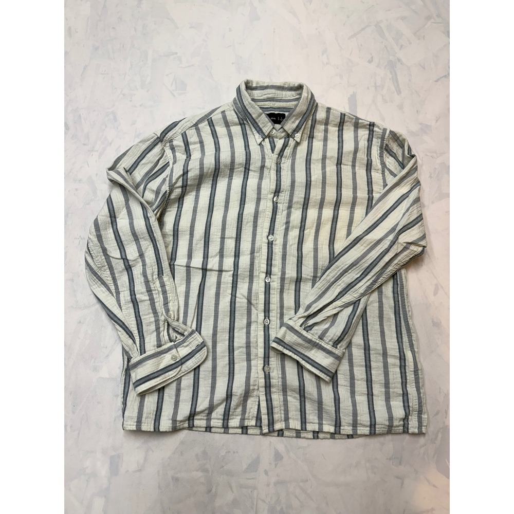 ABERCROMBIE & FITCH Mens Large White Blue Stripe Long Sleeve Button Up Shirt AA6